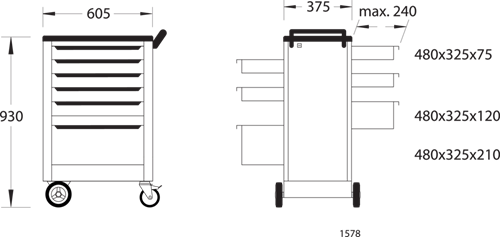 9018140 - 6-Drawer Tool Trolley, H930 x W605 mm, Steel Construction
