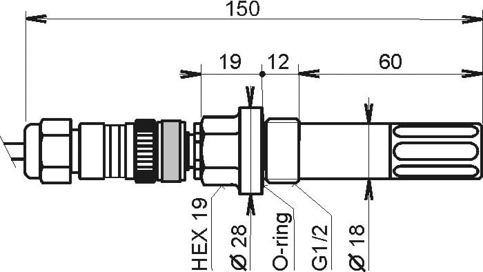 Web sensor - compressed air remote thermometer hygrometer with Ethernet interface, cable 2 meters