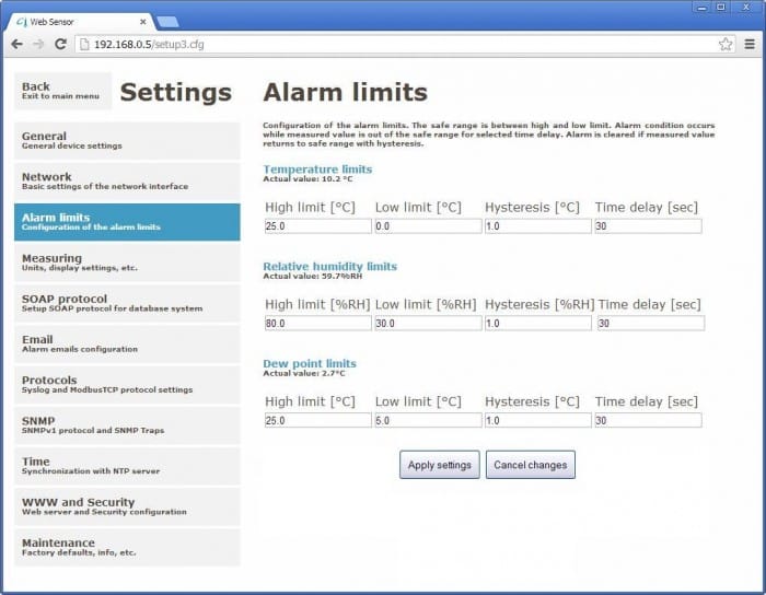 Web Sensor - remote thermometer hygrometer with Ethernet interface