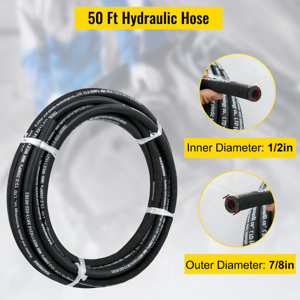 50 Ft Hydraulic Hose - 50ft High-Pressure Rubber Hose, 5000 PSI