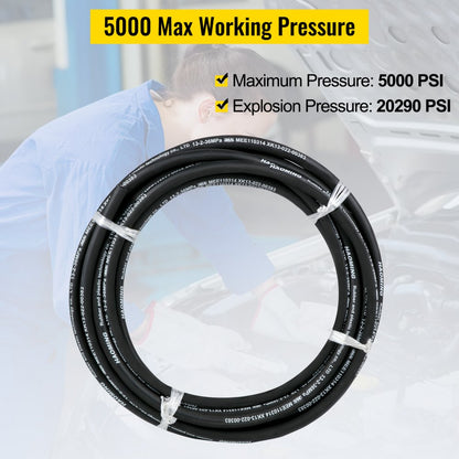 50 Ft Hydraulic Hose - 50ft High-Pressure Rubber Hose, 5000 PSI