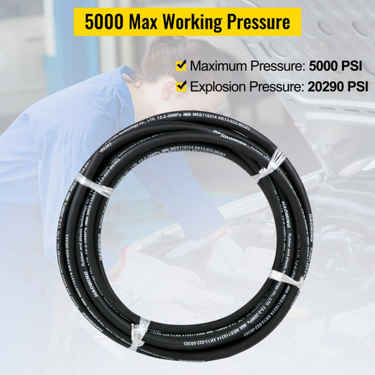 50 Ft Hydraulic Hose - 50ft High-Pressure Rubber Hose, 5000 PSI