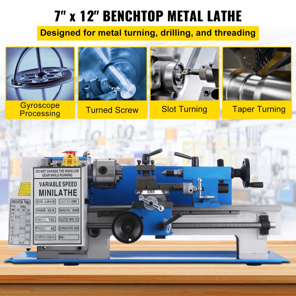 010413297828 - 7" x 12" VEVOR Metal Lathe with 400W Motor