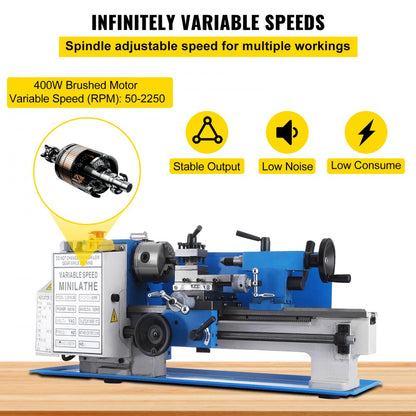 010413297828 - 7" x 12" VEVOR Metal Lathe with 400W Motor