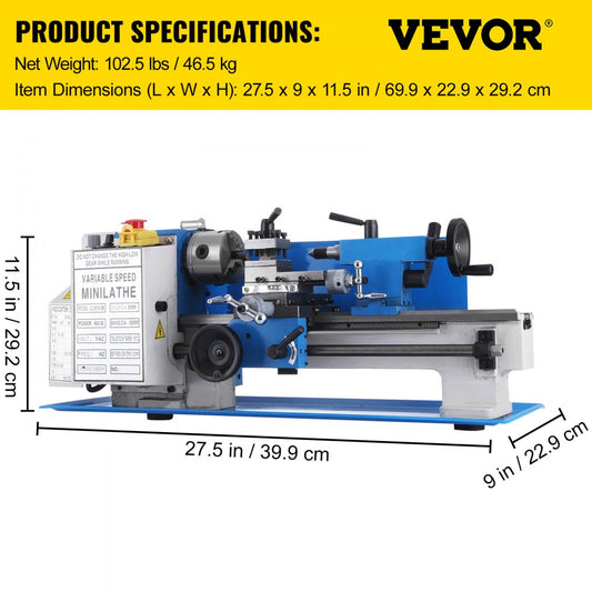 010413297828 - 7" x 12" VEVOR Metal Lathe with 400W Motor
