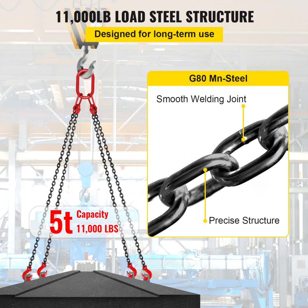 010517884162 - G80 5Ft Chain Sling with Locking Hooks for Heavy Loads
