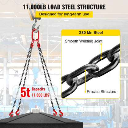 010517884162 - G80 5Ft Chain Sling with Locking Hooks for Heavy Loads