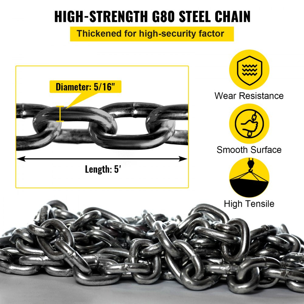010517884162 - G80 5Ft Chain Sling with Locking Hooks for Heavy Loads
