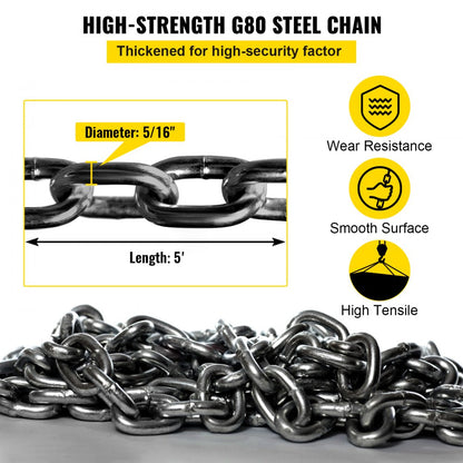010517884162 - G80 5Ft Chain Sling with Locking Hooks for Heavy Loads