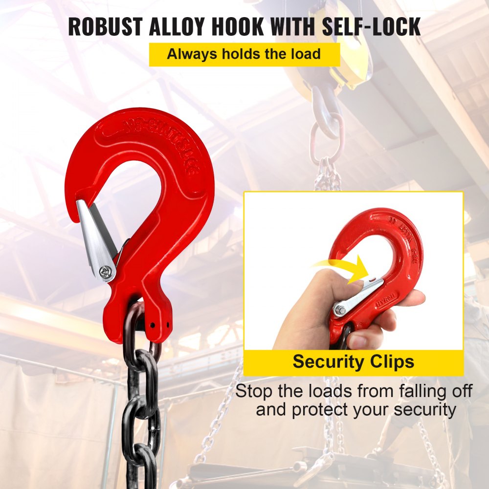 010517884162 - G80 5Ft Chain Sling with Locking Hooks for Heavy Loads