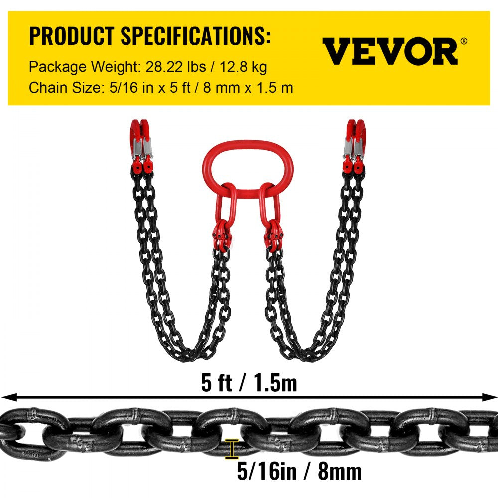 010517884162 - G80 5Ft Chain Sling with Locking Hooks for Heavy Loads