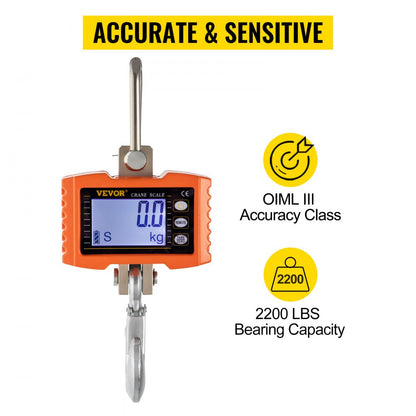 010231654597 - 2200LB Aluminum Digital Crane Scale with LED Display