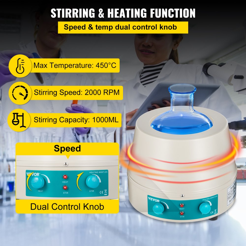 98-2-B - VEVOR 1000ml Heating Mantle with Magnetic Stirring Capability