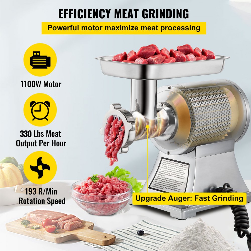 010421181453 - 1100W Stainless Steel Meat Grinder, 550LB/h, Two Plates