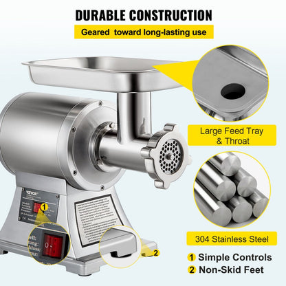 010421181453 - 1100W Stainless Steel Meat Grinder, 550LB/h, Two Plates