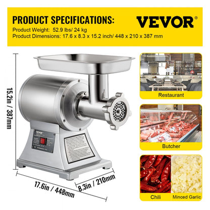 010421181453 - 1100W Stainless Steel Meat Grinder, 550LB/h, Two Plates