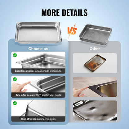 UCT8112-6 - 6 Pack Stainless Steel Hotel Pans, Full Size 9.25L Capacity