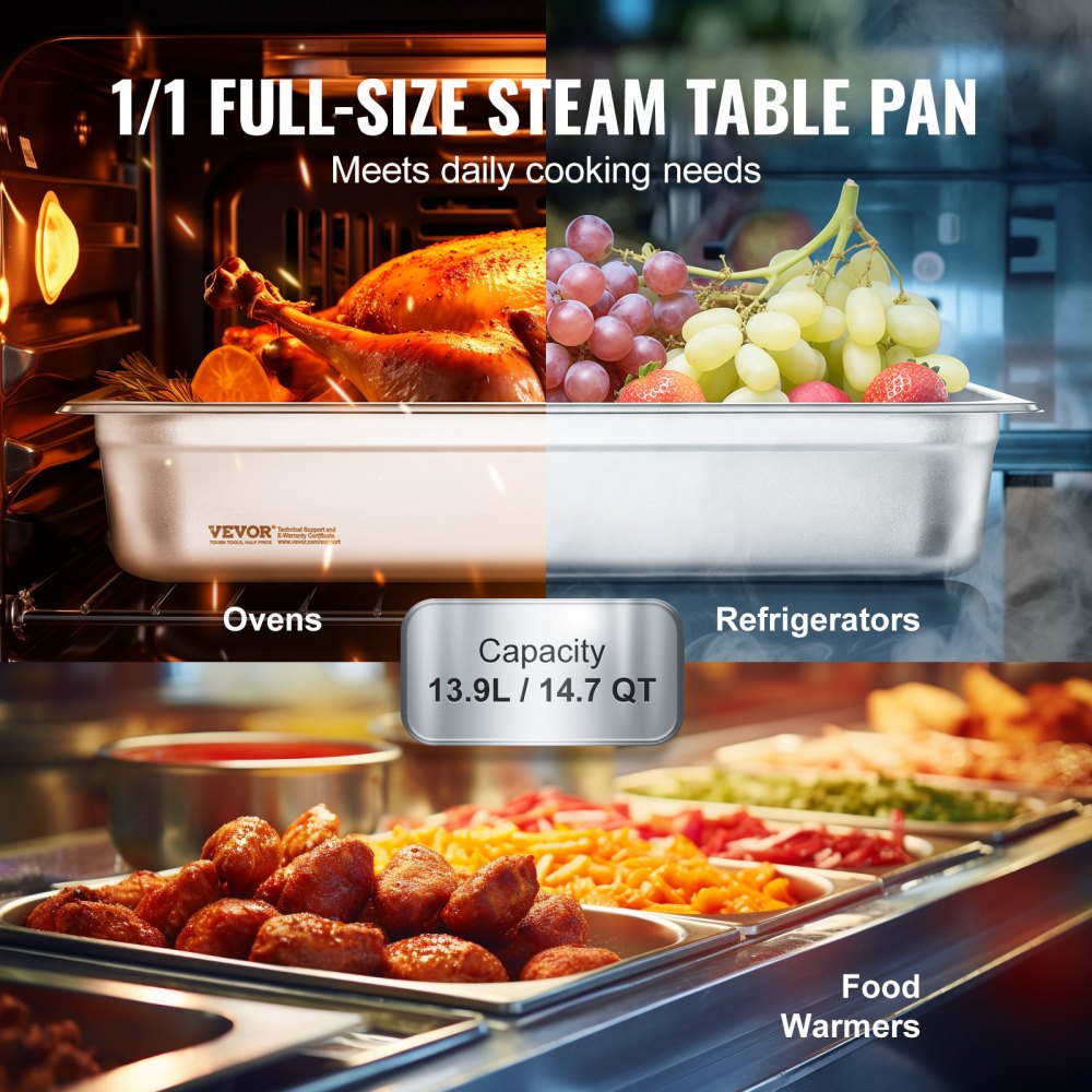 UCT8114-1 - 4-Inch Deep Stainless Steel Catering Steam Pan, 13.9L Capacity
