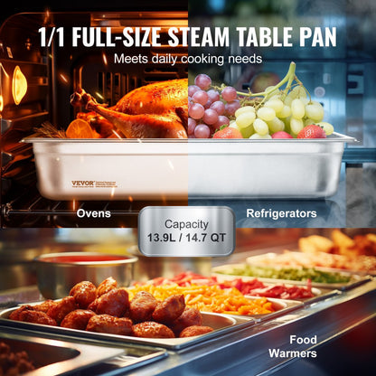 UCT8114-1 - 4-Inch Deep Stainless Steel Catering Steam Pan, 13.9L Capacity