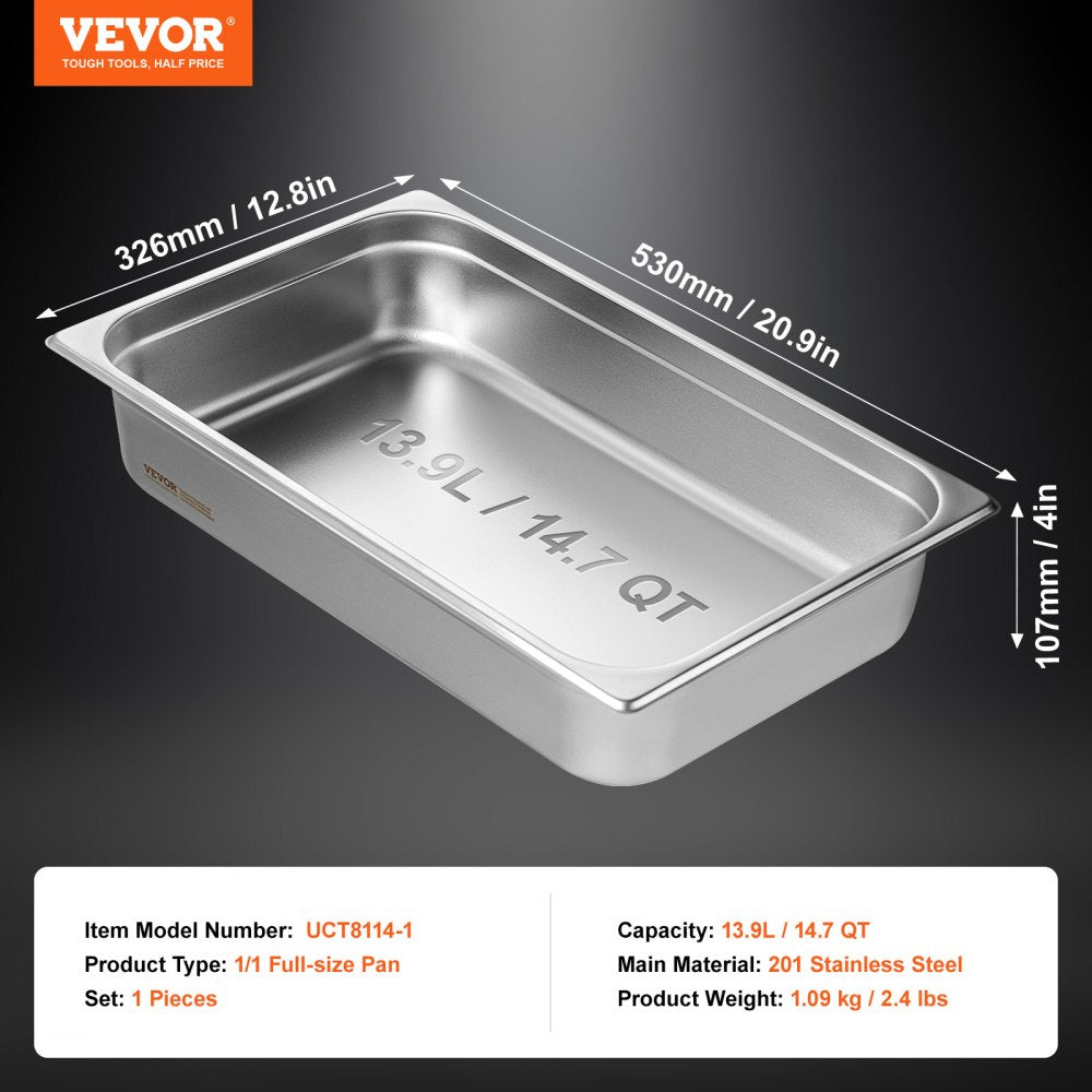 UCT8114-1 - 4-Inch Deep Stainless Steel Catering Steam Pan, 13.9L Capacity