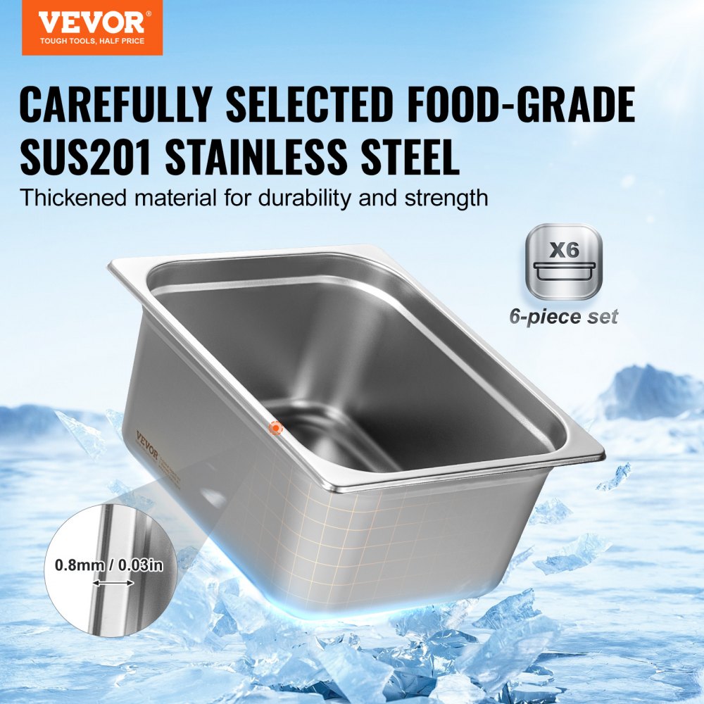 UCT8126-6 - 1/2 Size Anti-Jam Stainless Steel Hotel Pans, 6-Inch Deep