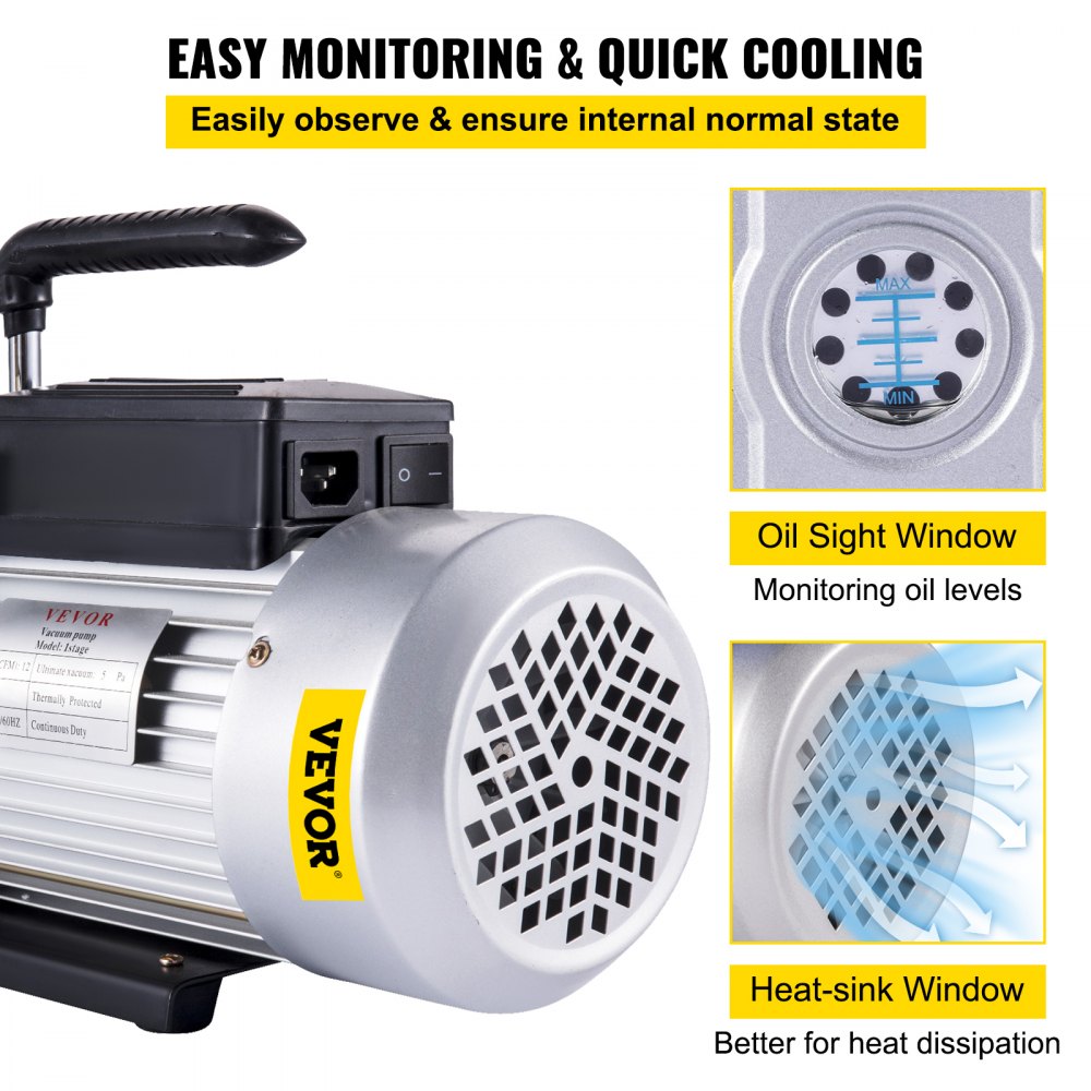 VP1200 - 12CFM Rotary Vane Vacuum Pump for Home and Vehicle Use