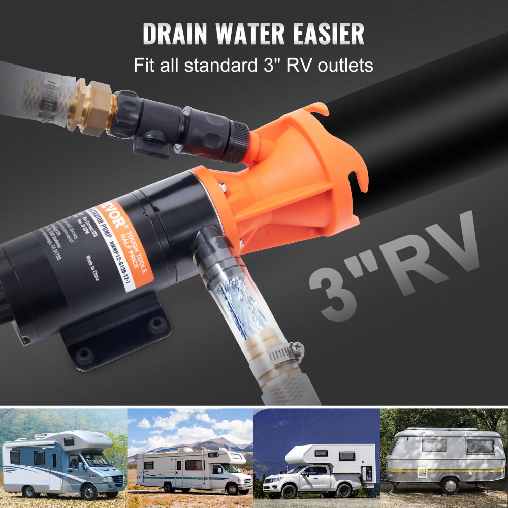 NMMP12-G120-12-1 - VEVOR 12V Portable RV Waste Pump, 10 ft Hose, 12 GPM