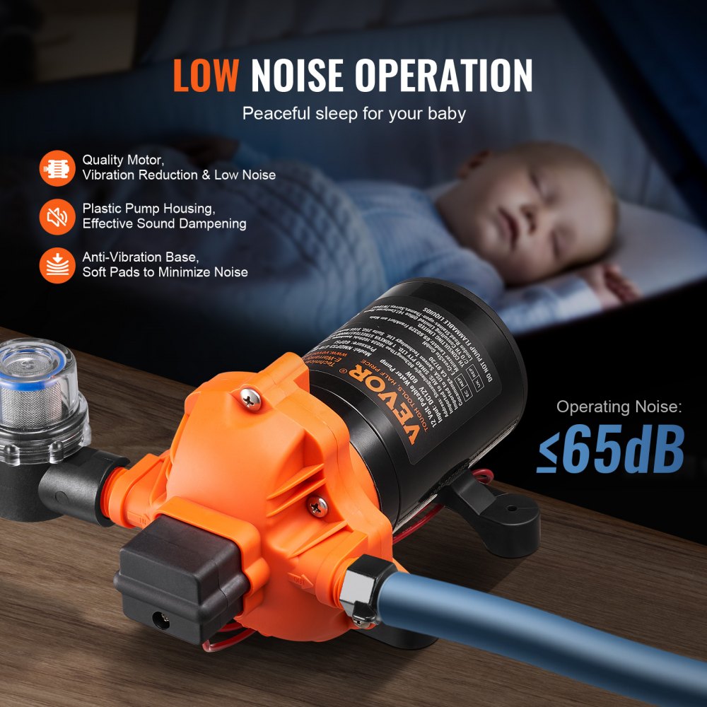 NMDP33-G18-60-12 - 12V Quiet Diaphragm Pump, 1.8 GPM, Adjustable 40-100 PSI