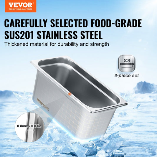UCT8136L-8 - 1/3 Size Stainless Steel Hotel Pans with Lids, 6-Inch Depth