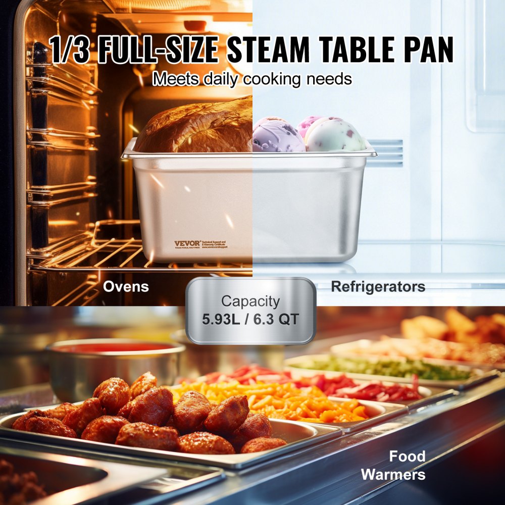 UCT8136L-8 - 1/3 Size Stainless Steel Hotel Pans with Lids, 6-Inch Depth