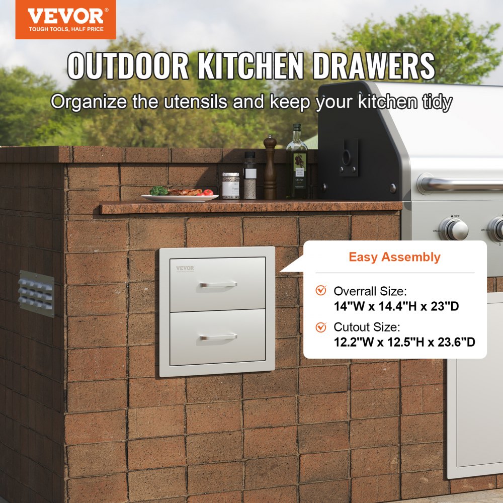 KM-CTG-2302-SKU15 - Durable 14"x23" Stainless Steel BBQ Drawers for Outdoor Kitchen