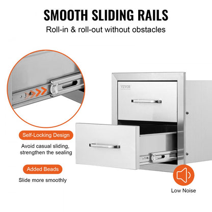 KM-CTG-2302-SKU15 - Durable 14"x23" Stainless Steel BBQ Drawers for Outdoor Kitchen