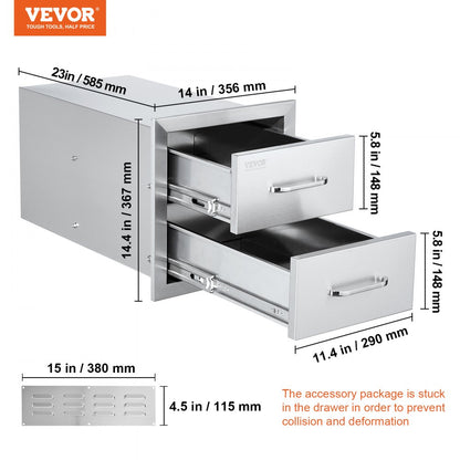 KM-CTG-2302-SKU15 - Durable 14"x23" Stainless Steel BBQ Drawers for Outdoor Kitchen