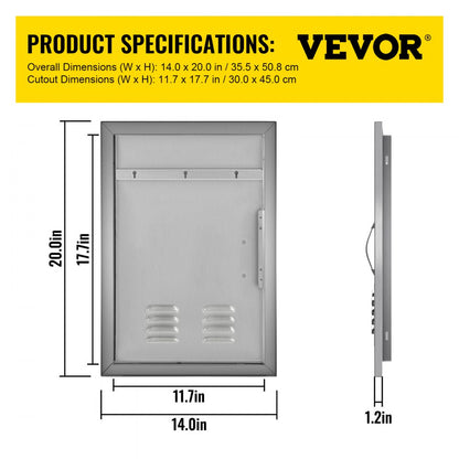 DTF-14x20IN - 14" x 20" Stainless Steel BBQ Island Door with Magnetic Closure