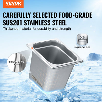 UCT8166-6 - 6 Pack 6" Deep Anti-Jam Stainless Steel Hotel Pans