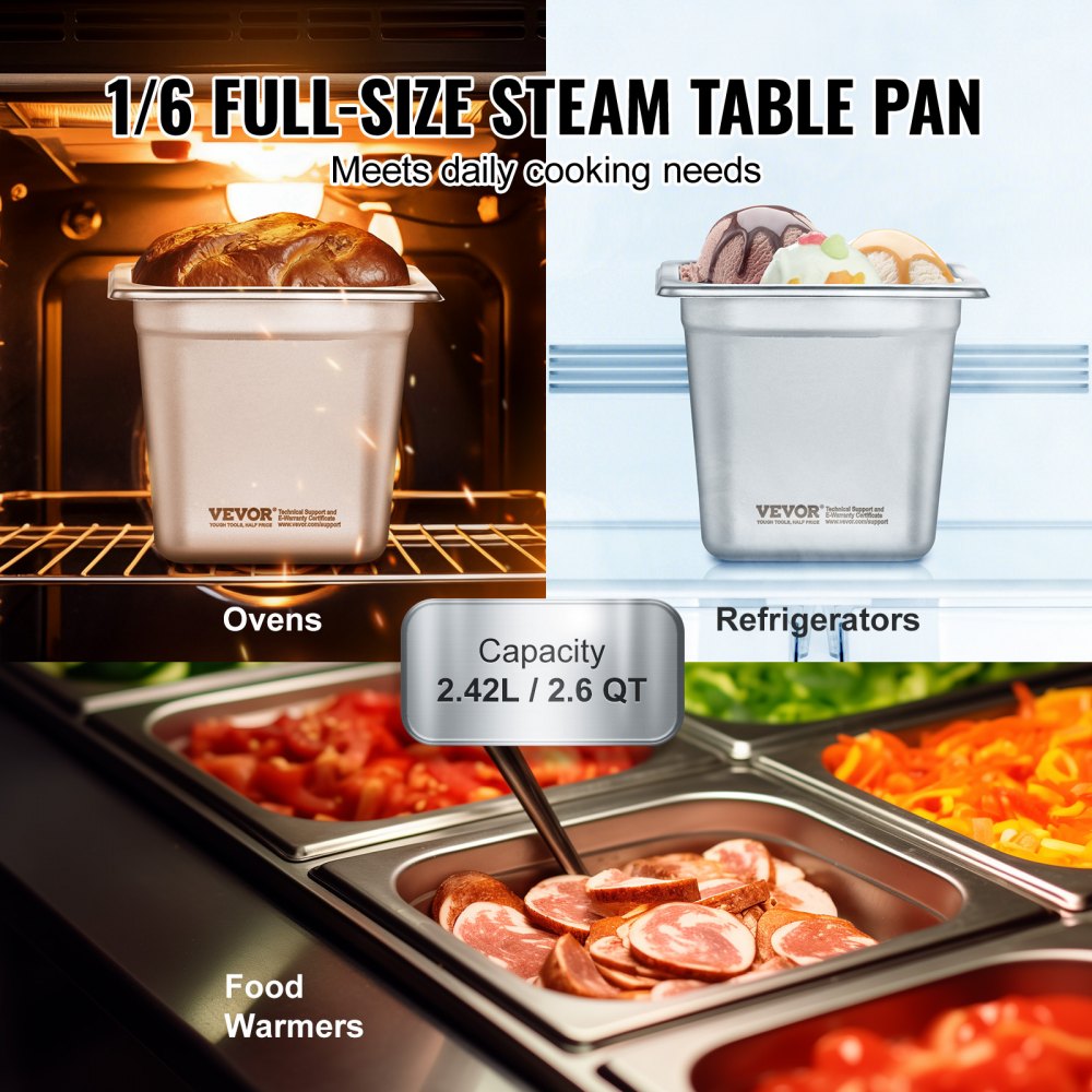 UCT8166-6 - 6 Pack 6" Deep Anti-Jam Stainless Steel Hotel Pans