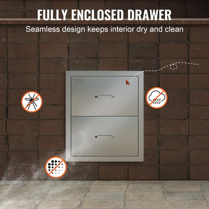 KM-CTG-2302-SKU13 - Double-Tier Stainless Steel BBQ Drawer 17.8W x 20.2H x 12.2D