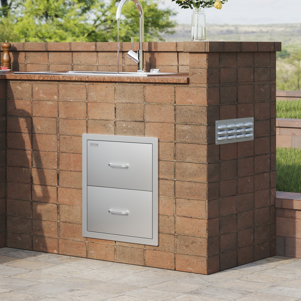 KM-CTG-2302-SKU13 - Double-Tier Stainless Steel BBQ Drawer 17.8W x 20.2H x 12.2D