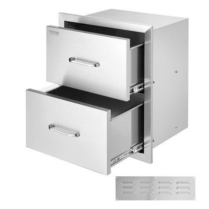 KM-CTG-2302-SKU13 - Double-Tier Stainless Steel BBQ Drawer 17.8W x 20.2H x 12.2D