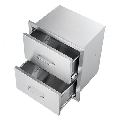 KM-CTG-2302-SKU13 - Double-Tier Stainless Steel BBQ Drawer 17.8W x 20.2H x 12.2D