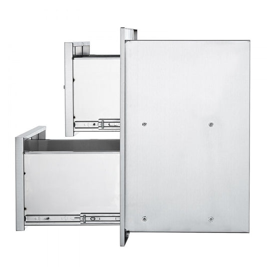 KM-CTG-2302-SKU13 - Double-Tier Stainless Steel BBQ Drawer 17.8W x 20.2H x 12.2D