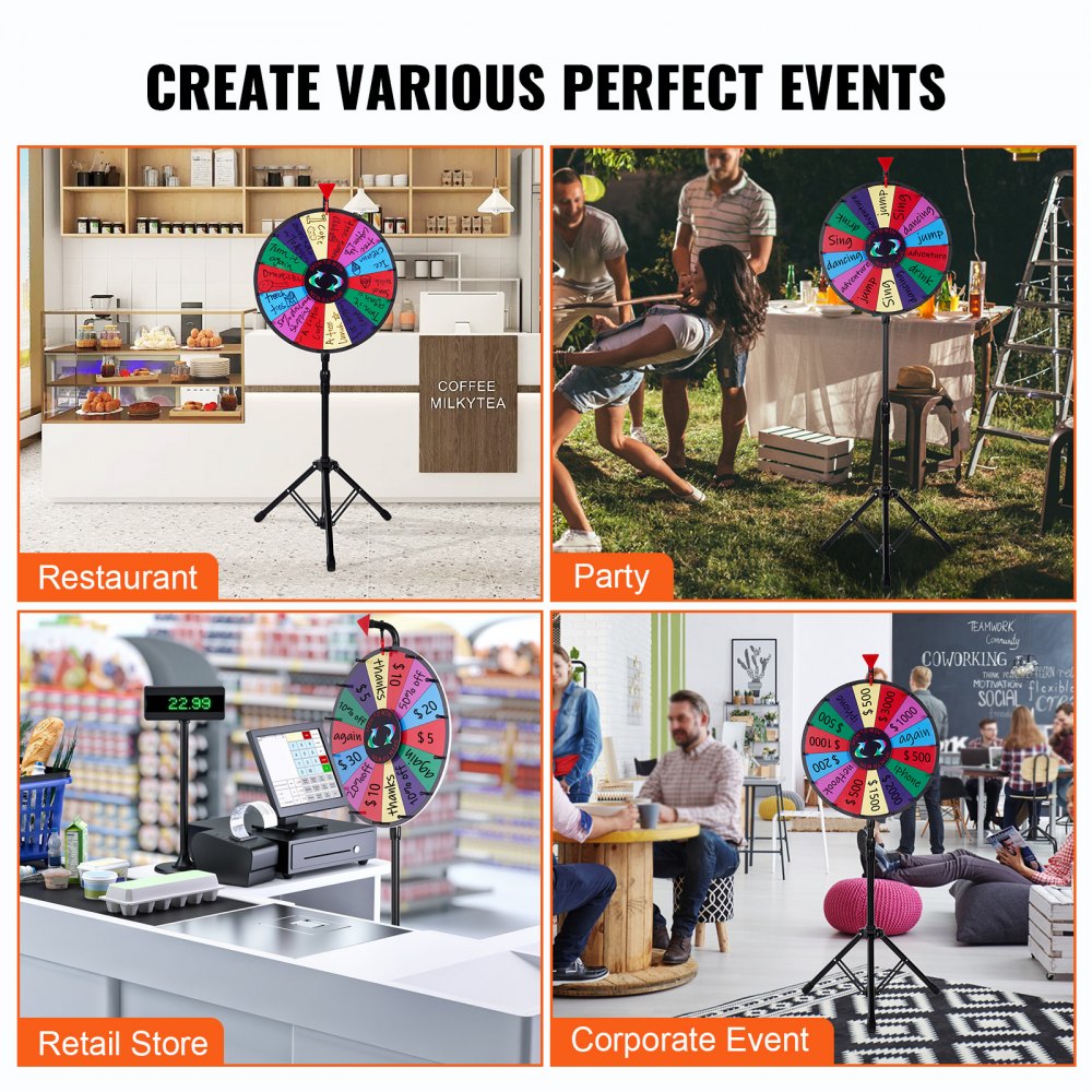 010635778262 - 18" Adjustable Acrylic Prize Wheel with 14 Custom Slots