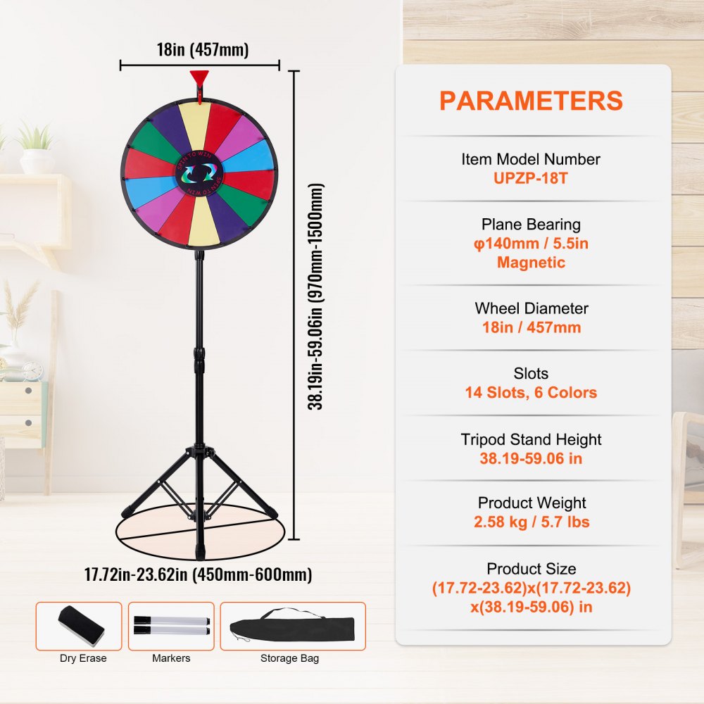 010635778262 - 18" Adjustable Acrylic Prize Wheel with 14 Custom Slots
