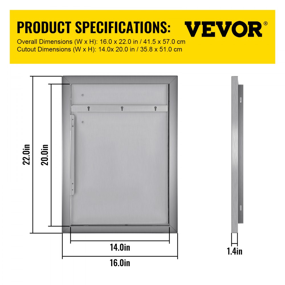 CGMZ-16x22IN - 16" x 22" Stainless Steel BBQ Access Door with Magnetic Closure