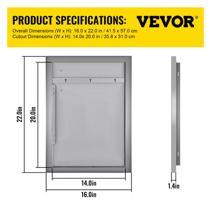 CGMZ-16x22IN - 16" x 22" Stainless Steel BBQ Access Door with Magnetic Closure