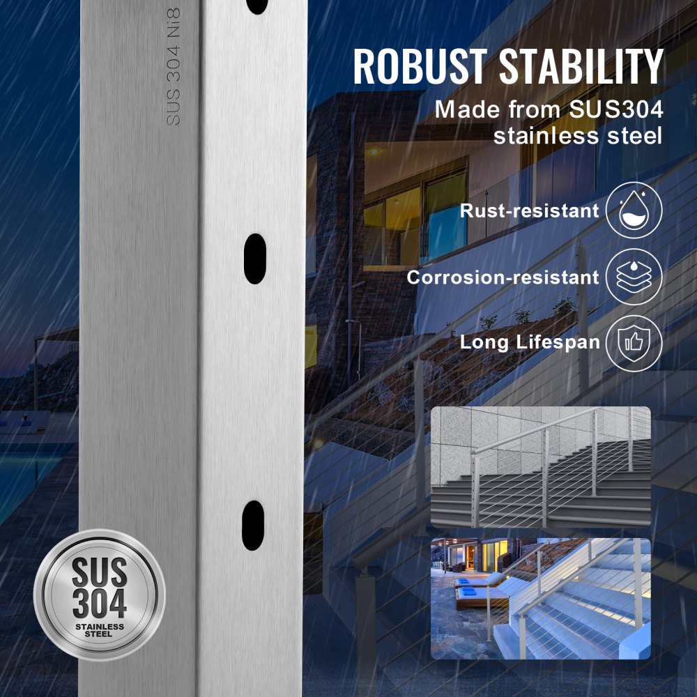 HR-005 - 42" Stainless Steel Stair Railing Post for 30° Angles