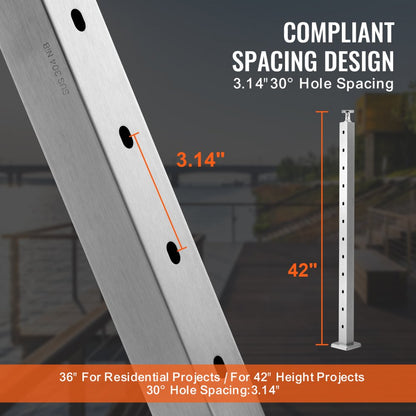 HR-005 - 42" Stainless Steel Stair Railing Post for 30° Angles