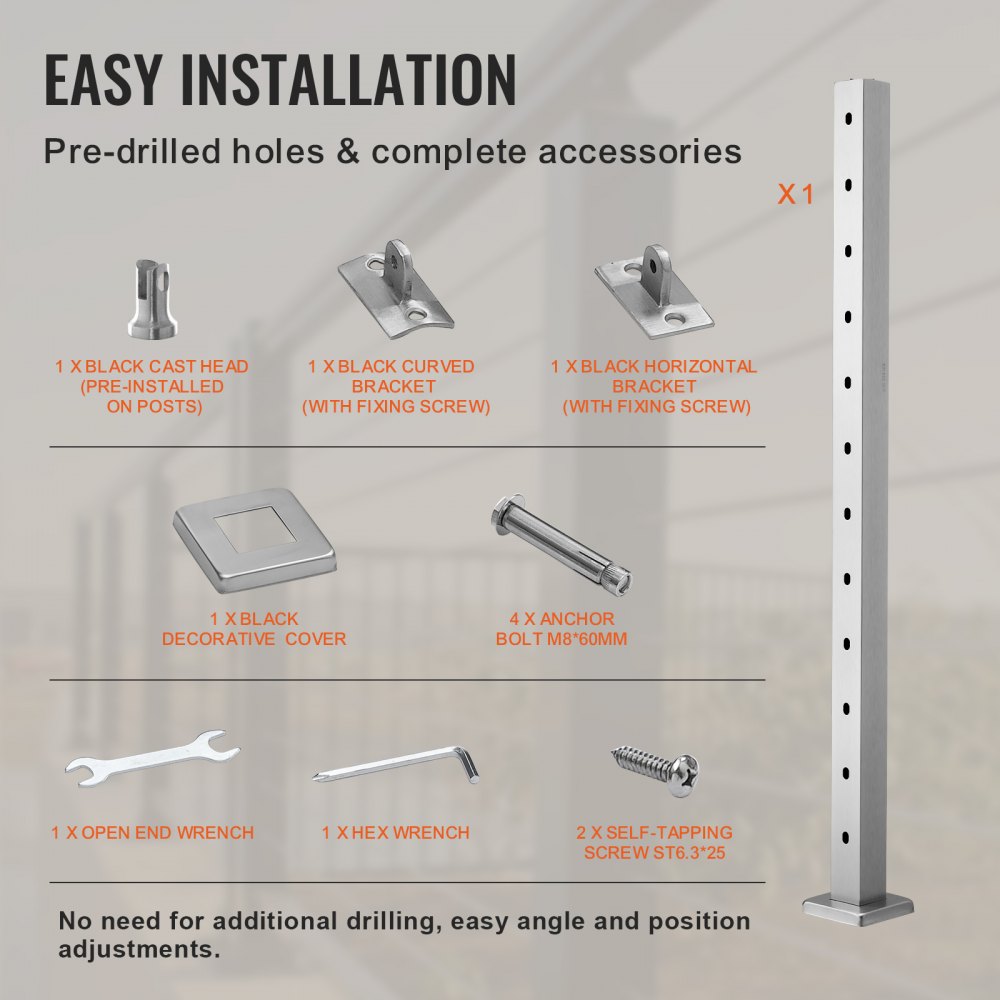 HR-005 - 42" Stainless Steel Stair Railing Post for 30° Angles