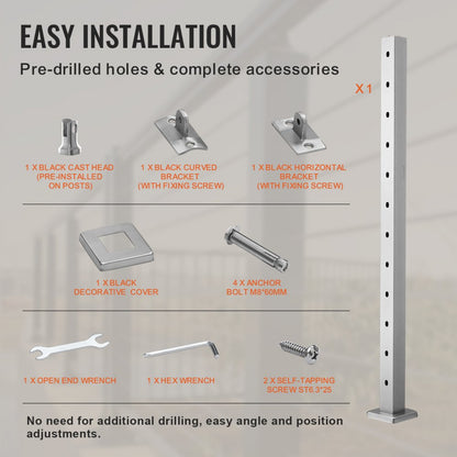 HR-005 - 42" Stainless Steel Stair Railing Post for 30° Angles