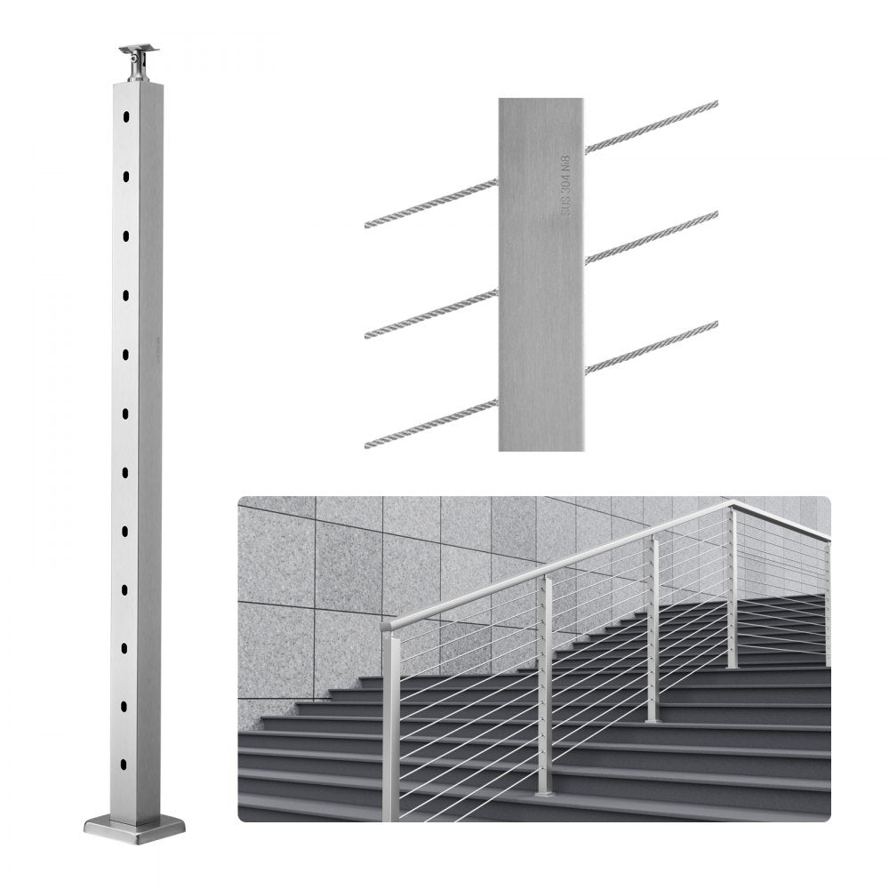 HR-005 - 42" Stainless Steel Stair Railing Post for 30° Angles